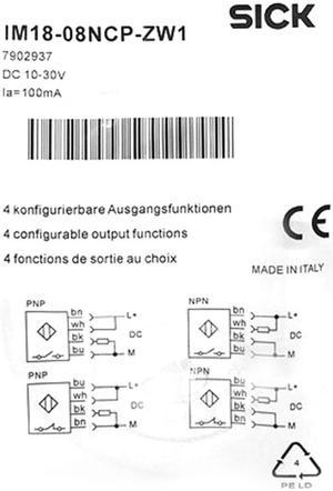 SICK  IM18-08NCP-ZW1 Cylindrical thread design PNP / NPN New