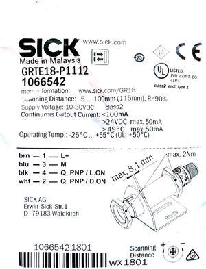 SICK GRTE18-P1112 Cylindrical photoelectric sensors  ,PNP,New