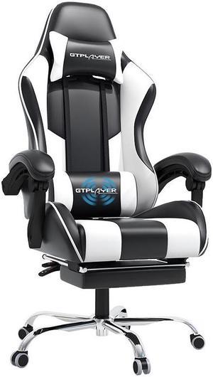 GTPLAYER Gaming Chair, Computer Chair with Footrest and Lumbar Support, Height Adjustable Game Chair with 360°-Swivel Seat and Headrest and for Office or Gaming (White)