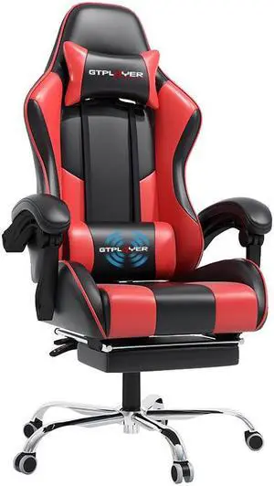GTPLAYER Gaming Chair, Computer Chair with Footrest and Lumbar Support, Height Adjustable Game Chair with 360°-Swivel Seat and Headrest and for Office or Gaming (White) Red