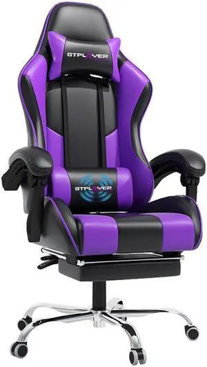 GTPLAYER Gaming Chair, Computer Chair with Footrest and Lumbar Support, Height Adjustable Game Chair with 360°-Swivel Seat and Headrest and for Office or Gaming (White) Purple