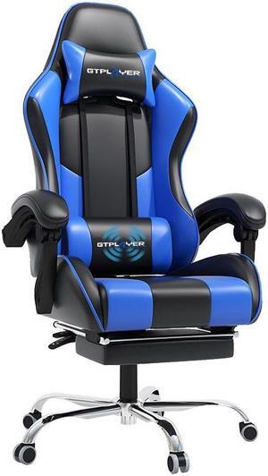 GTPLAYER Gaming Chair, Computer Chair with Footrest and Lumbar Support, Height Adjustable Game Chair with 360°-Swivel Seat and Headrest and for Office or Gaming (White) Blue