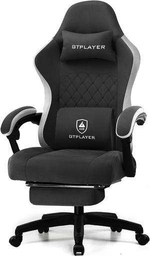 GTPLAYER Gaming Chair with Footrest Fabric Office Chair with Pocket Spring Cushion and Linkage Armrests, High Back Ergonomic Computer Chair with Lumbar Support Task Chair-Black