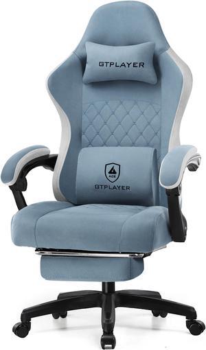 GTPLAYER Gaming Chair with Footrest Fabric Office Chair with Pocket Spring Cushion and Linkage Armrests, High Back Ergonomic Computer Chair with Lumbar Support Task Chair-Light Blue