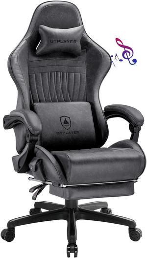 GTPLAYER Gaming Chair, Computer Chair with Footrest and Bluetooth Speakers, High Back Ergonomic Gaming Chair, Reclining Gaming Chair with Linkage Armrests for Adults Grey