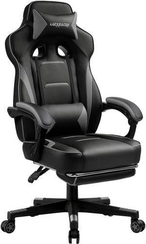 LUCKRACER Gaming Chair with Legrest, Ergonomic Computer Chair with Footrest Gamer Chair PU Leather Swivel Lumbar Support Racing Style E-Sports Game Chairs by GTRACING (GREY)