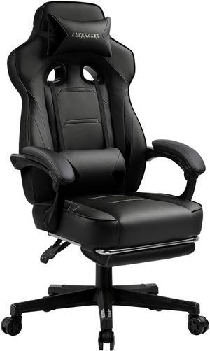 LUCKRACER Gaming Chair with Legrest, Ergonomic Computer Chair with Footrest Gamer Chair PU Leather Swivel Lumbar Support Racing Style E-Sports Game Chairs by GTRACING (Black)