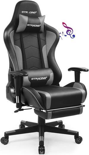 GTRACING Gaming Chair with Footrest and Bluetooth Speakers Music Video Game Chair Heavy Duty Ergonomic Computer Office Desk Chair ( Grey)