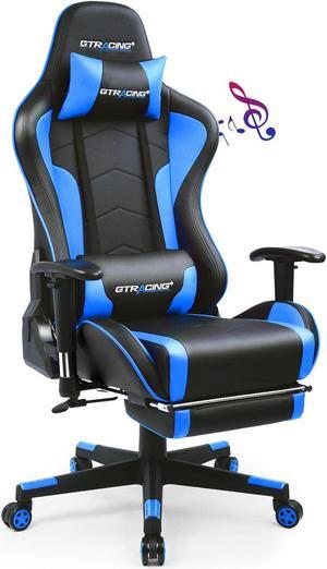 GTRACING Gaming Chair with Footrest and Bluetooth Speakers Music Video Game Chair Heavy Duty Ergonomic Computer Office Desk Chair (Blue)