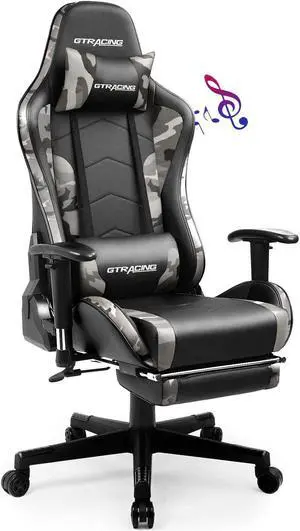 GTRACING Gaming Chair with Footrest and Bluetooth Speakers Music Video Game Chair Heavy Duty Ergonomic Computer Office Desk Chair-Camouflage