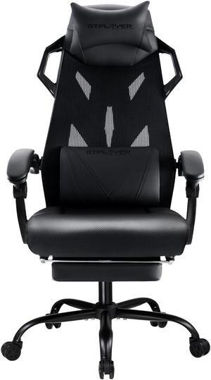 GTRACING Gaming Chair, Computer Chair with Mesh Back, Ergonomic Gaming Chair with Footrest, Reclining Gamer Chair with Adjustable Headrest and Lumbar Support for Gaming and Office (Black)