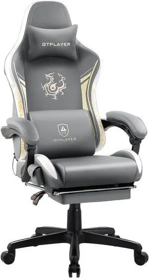 GTPLAYER Gaming Chair with Bluetooth Speakers and Footrest, Dragon Series Video Game Chair ,Heavy Duty Ergonomic Chair,Esports Gaming Chair,Computer Office Desk Chair by GTRACING(Grey)