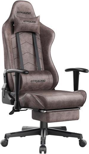 GTRACING Gaming Chair with Footrest Big and Tall Gamer Chair Office Executive Chair Heavy Duty Adjustable Recliner with Headrest Lumbar Support Cushion Desk Chair (Brown)
