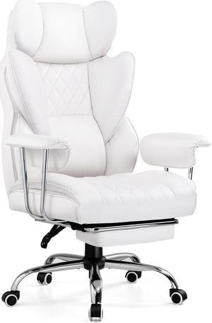 GTRACING Gaming Chair,Office Chair with Pocket Spring Lumbar Support, Ergonomic Comfortable Wide Office Desk Computer Chair with Outward Fixed Soft Armrests and Footrest (PU Leather, White)