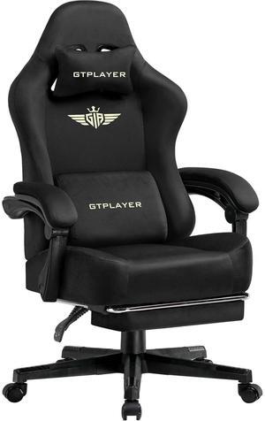 GTPLAYER Gaming Chair, Tall and Big Gamings Chairs High Back Computer Chair with Footrest for Adults 350LBS Lumbar Support Swivel Game Chair for Office Gaming,Fabric with Pocket Spring Cushion,Black