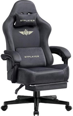 GTPLAYER Gaming Chair with Footrest for Adults 350LBS, Big and Tall Gamings Chairs Fabric with Pocket Spring Cushion High Back Computer Chair Lumbar Support Swivel Game Chair for Office Gaming,  Gray