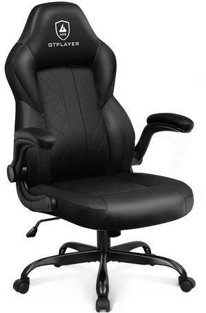 GTPLAYER Computer Gaming Chair, Ergonomic Video Gaming Chair with Flip-Up Armrests and Adjustable Height, Comfortable Office Desk Chairs with Built-in Lumbar Support, Recliner with 360°Swivel (Black)
