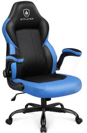 GTPLAYER Computer Gaming Chair, Ergonomic Video Gaming Chair with Flip-Up Armrests and Adjustable Height, Comfortable Office Desk Chairs with Built-in Lumbar Support, Recliner with 360°Swivel (Blue)
