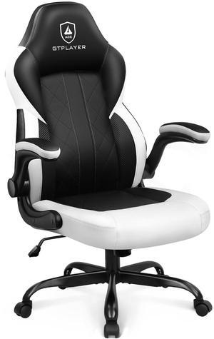 GTPLAYER Computer Gaming Chair, Ergonomic Video Gaming Chair with Flip-Up Armrests and Adjustable Height, Comfortable Office Desk Chairs with Built-in Lumbar Support, Recliner with 360°Swivel (White)
