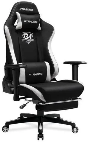 GTRACING Gaming Chair with Footrest, Fabric Breathable Big and Tall Ergonomic Computer Chair 350 lbs with Adjustable Lumbar Support and Recliner, High Back Game Chair for Office Gaming (Black)