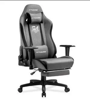 GTRACING Gaming Chair with Footrest, Fabric Breathable Big and Tall Ergonomic Computer Chair 350 lbs with Adjustable Lumbar Support and Recliner, High Back Game Chair for Office Gaming (Grey)