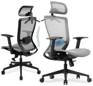 GTPLAYER Ergonomic Office Chair, Executive Mesh Computer Desk Chair High Back Adjustable Armrest and 3D Lumbar Support, Heavy Duty Office Chair with 3D Headrest & Reclines (Grey)