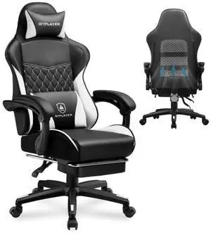 GTPLAYER Gaming Chair, High Back Leather Computer Gaming Chair with Footrest, Ergonomic Height Adjustable Office Chair with Removable Cover and Lumbar Support for Gaming and Work (White)