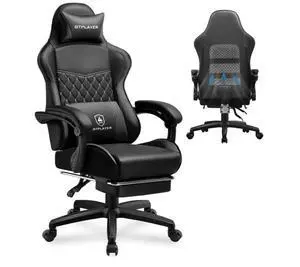 GTPLAYER Gaming Chair, High Back Leather Computer Gaming Chair with Footrest, Ergonomic Height Adjustable Office Chair with Removable Cover and Lumbar Support for Gaming and Work (Black)