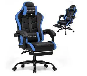 GTPLAYER Gaming Chair with Footrest, Ergonomic Game Chair for Adults and Kids, Adjustable Computer Chair with Reclining Function and Comfortable Headrest for Home and Office Use (Blue)