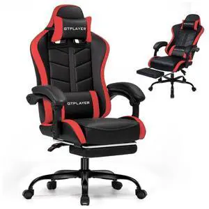 GTPLAYER Gaming Chair with Footrest, Ergonomic Game Chair for Adults and Kids, Adjustable Computer Chair with Reclining Function and Comfortable Headrest for Home and Office Use (RED)