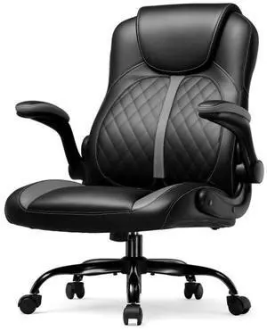 GTRACING Office Computer Gaming Chair Ergonomic Desk Chair for Adults with Lumbar Support Flip-Up Arms Adjustable Height Swivel Wheels PU Leather Executive Design for Short People Use (Grey)