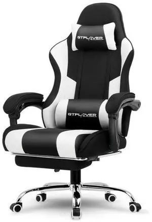 GTPLAYER Gaming Chair, Computer Chair with Footrest and Lumbar Support, Height Adjustable Game Chair with 360°-Swivel Seat and Headrest and for Office or Gaming (Fabric, Black & Light Gray)