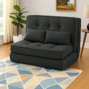 GTRACING Folding Sofa Bed,Convertible Sleeper Chair with Pillows,Fold Out Chair Bed&Fabric Floor Couch,Foldable Mattress with Adjustable Backrest for Living Room,Guest Room,Dorm (Black)