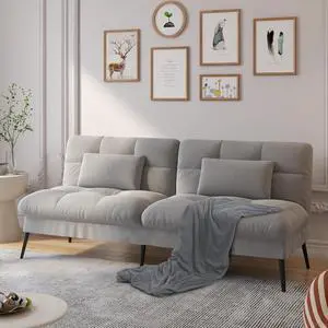 GTRACING Convertible Sofa Bed,68Fabric Couch with Adjustable Backrest,Loveseat Recliner Sleeper Living Room Furniture futon Set (Grey)
