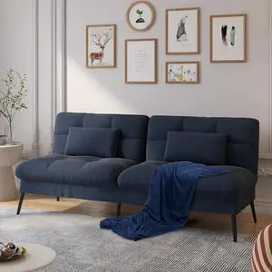 GTRACING Convertible Sofa Bed,68Fabric Couch with Adjustable Backrest,Loveseat Recliner Sleeper Living Room Furniture futon Set (Blue)