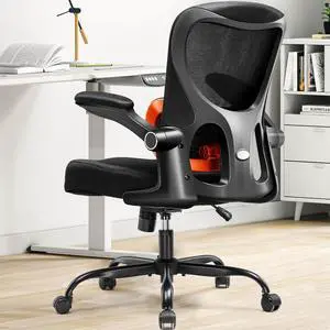 GTPLAYER Ergonomic Office Chair with Adjustable Lumbar Support, High Back Mesh Computer Desk Chair with Flip-up Armrests, 3D Saddle Cushion, Back Pain Relief (Black)