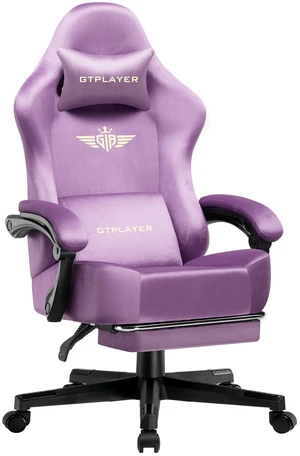 Gaming Chair, Big and Tall, High Back Ergonomic with Pocket Spring Cushion, Footrest, Lumbar Support, 400 lbs Swivel Office Chair for Adults Light Purple-Velvet Gaming Chair, Big and Tall, High Back Ergonomic with Pocket Spring Cushion, Footrest, Lumbar Support, 400 lbs Swivel Office Chair for Adults Light Purple-Velvet