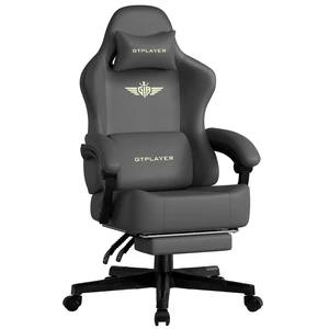 Gaming Chair, Big and Tall, High Back Ergonomic with Pocket Spring Cushion, Footrest, Lumbar Support, 400 lbs Swivel Office Chair for Adults Grey-PU Leather PU-Leather Gaming Chair, Big and Tall, High Back Ergonomic with Pocket Spring Cushion, Footrest, Lumbar Support, 400 lbs Swivel Office Chair for Adults Grey-PU Leather PU-Leather