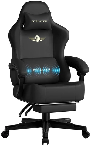 Gaming Chair, Big and Tall, High Back Ergonomic with Pocket Spring Cushion, Footrest, Lumbar Support, 400 lbs Swivel Office Chair for Adults Black-Massage pillow PU-Leather Gaming Chair, Big and Tall, High Back Ergonomic with Pocket Spring Cushion, Footrest, Lumbar Support, 400 lbs Swivel Office Chair for Adults Black-Massage pillow PU-Leather
