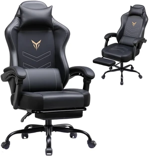 Gaming Chair, Office Chair High Back Computer Chair with/without Footrest for Adults, Leather Desk Chair Executive Ergonomic Height Adjustable with Headrest and Lumbar Support, 300lbs, balck/grey Gaming Chair, Office Chair High Back Computer Chair with/without Footrest for Adults, Leather Desk Chair Executive Ergonomic Height Adjustable with Headrest and Lumbar Support, 300lbs, balck/grey