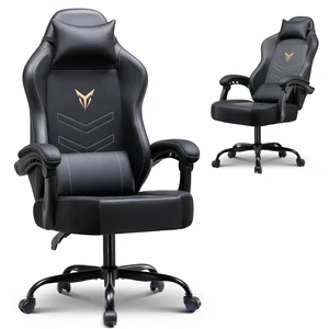 Gaming Chair, Office Chair High Back Computer Chair with/without Footrest for Adults, Leather Desk Chair Executive Ergonomic Height Adjustable with Headrest and Lumbar Support, 300lbs, balck/grey Gaming Chair, Office Chair High Back Computer Chair with/without Footrest for Adults, Leather Desk Chair Executive Ergonomic Height Adjustable with Headrest and Lumbar Support, 300lbs, balck/grey