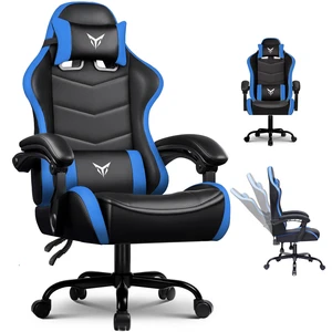 Gaming Chair, Ergonomic Computer Chair 350lbs High Back for Adults, Height Adjustable Video Game Chair with Headrest and Lumbar Support, 360° Swivel, PU Leather Blue Without footrest Gaming Chair, Ergonomic Computer Chair 350lbs High Back for Adults, Height Adjustable Video Game Chair with Headrest and Lumbar Support, 360° Swivel, PU Leather Blue Without footrest
