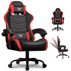 Gaming Chair, Ergonomic Computer Chair 350lbs High Back for Adults, Height Adjustable Video Game Chair with Headrest and Lumbar Support, 360° Swivel, PU Leather Red Without footrest Gaming Chair, Ergonomic Computer Chair 350lbs High Back for Adults, Height Adjustable Video Game Chair with Headrest and Lumbar Support, 360° Swivel, PU Leather Red Without footrest
