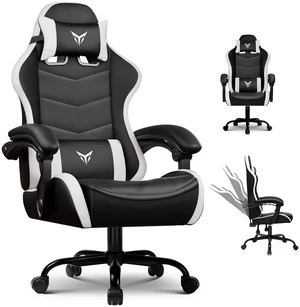 Gaming Chair, Ergonomic Computer Chair 350lbs High Back for Adults, Height Adjustable Video Game Chair with Headrest and Lumbar Support, 360° Swivel, PU Leather White Without footrest Gaming Chair, Ergonomic Computer Chair 350lbs High Back for Adults, Height Adjustable Video Game Chair with Headrest and Lumbar Support, 360° Swivel, PU Leather White Without footrest
