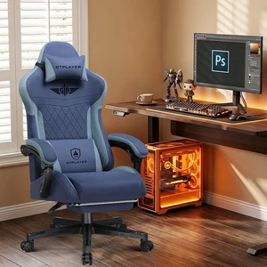 Gaming Chair with Footrest, Big and Tall Video Game Chairs with Lumbar Support, Computer Chair for Adults with Extended Backrest, Ergonomic Reclining Silla Gamer, Fabric Dark Blue Gaming Chair with Footrest, Big and Tall Video Game Chairs with Lumbar Support, Computer Chair for Adults with Extended Backrest, Ergonomic Reclining Silla Gamer, Fabric Dark Blue