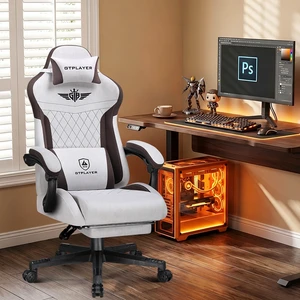 Gaming Chair with Footrest, Big and Tall Video Game Chairs with Lumbar Support, Computer Chair for Adults with Extended Backrest, Ergonomic Reclining Silla Gamer, Fabric Brown Gaming Chair with Footrest, Big and Tall Video Game Chairs with Lumbar Support, Computer Chair for Adults with Extended Backrest, Ergonomic Reclining Silla Gamer, Fabric Brown