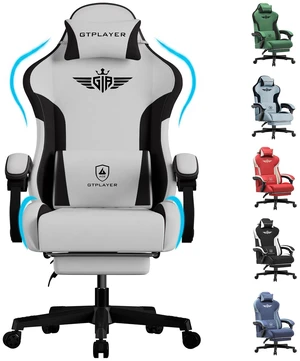Gaming Chair, Computer Office Chair Lumbar Support, Linkage Armrests and Footrest, Ergonomic Game Chair for Adults with Extended Backrest, Fabric Gaming Chair, Computer Office Chair Lumbar Support, Linkage Armrests and Footrest, Ergonomic Game Chair for Adults with Extended Backrest, Fabric