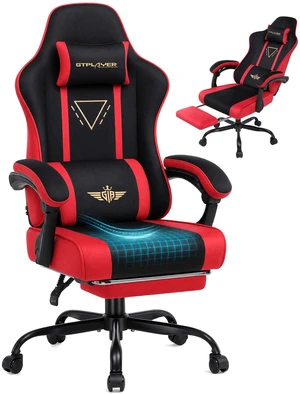 Video Gaming Chair Fabric, Ergonomic Computer Chair with Footrest and Pocket Spring Cushion, Height Adjustable Video Gamer Chair with Lumbar Support for Adults Black-Red Video Gaming Chair Fabric, Ergonomic Computer Chair with Footrest and Pocket Spring Cushion, Height Adjustable Video Gamer Chair with Lumbar Support for Adults Black-Red