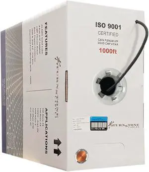 CAT6 Plenum (CMP) Cable, 100% Solid Bare Copper, 1000FT | 23AWG 4Pair, Solid 550MHz Network Cable Unshielded Twisted Pair (UTP) Black