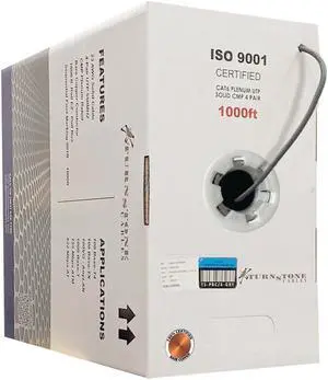 CAT6 Plenum (CMP) Cable, 100% Solid Bare Copper, 1000FT | 23AWG 4Pair, Solid 550MHz Network Cable Unshielded Twisted Pair (UTP) Gray